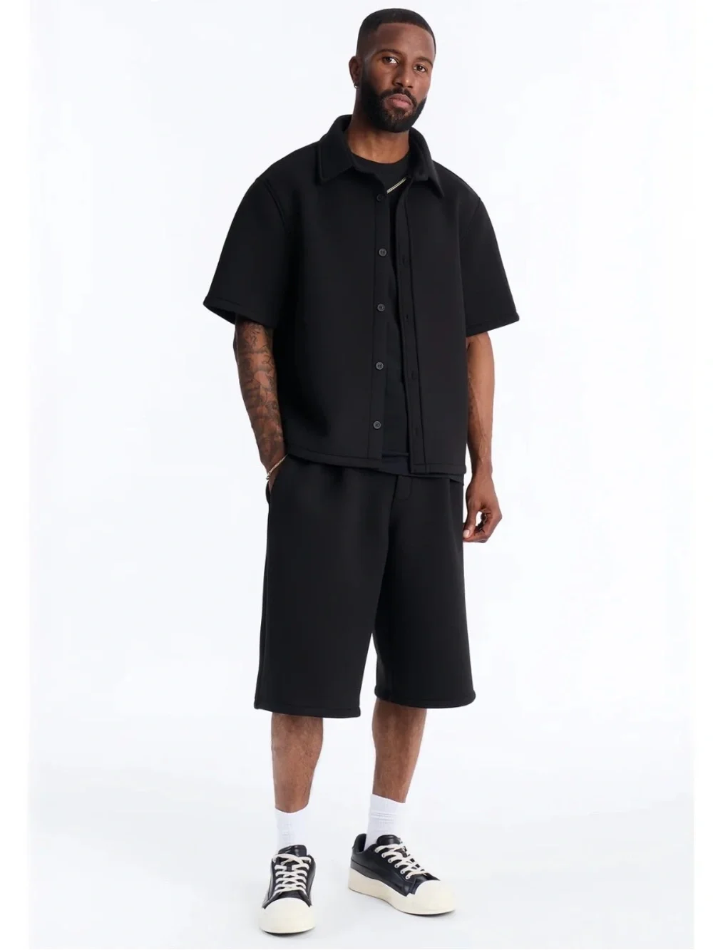 Relaxed Arclight Interlock Short Sleeve Shirt and Shorts set - Black